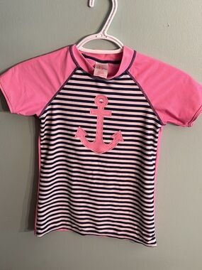 Circo Pink & Navy Striped Anchor Rashguard Swim Shirt